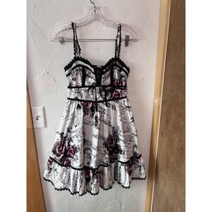 Hot Topic Music Sheet Rose Corset Dress Small Black White Floral Goth Lolita